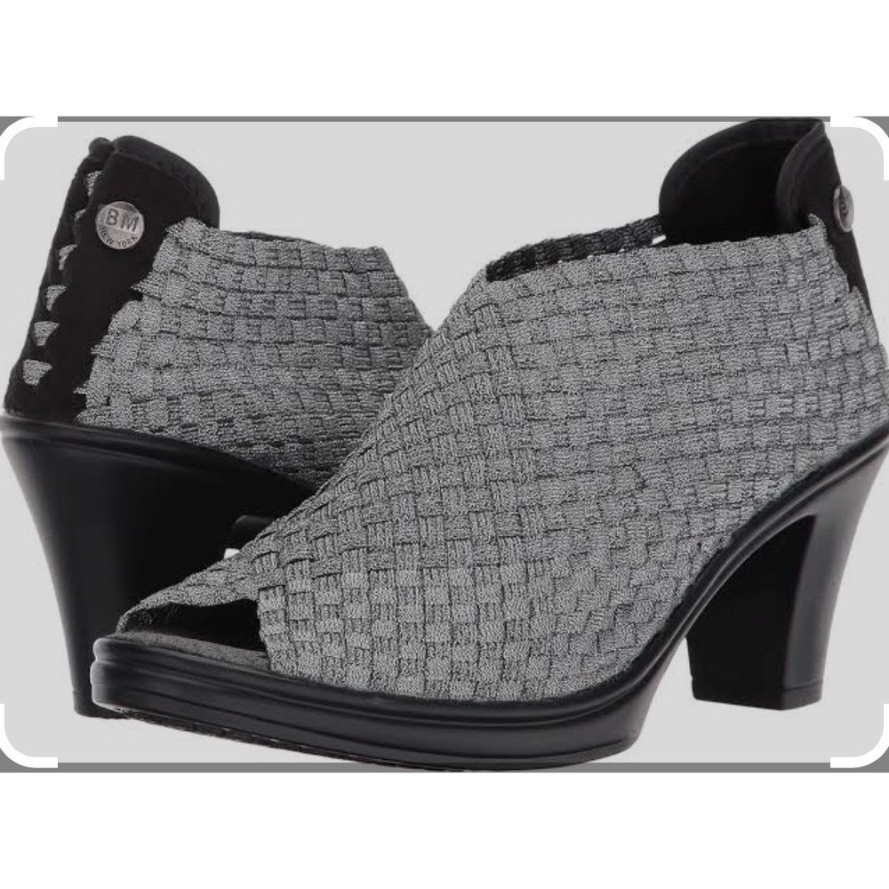 Bernie Mev Claire Pewter Woven Open Toe Heel Sandals Womens Size 37 NEW
